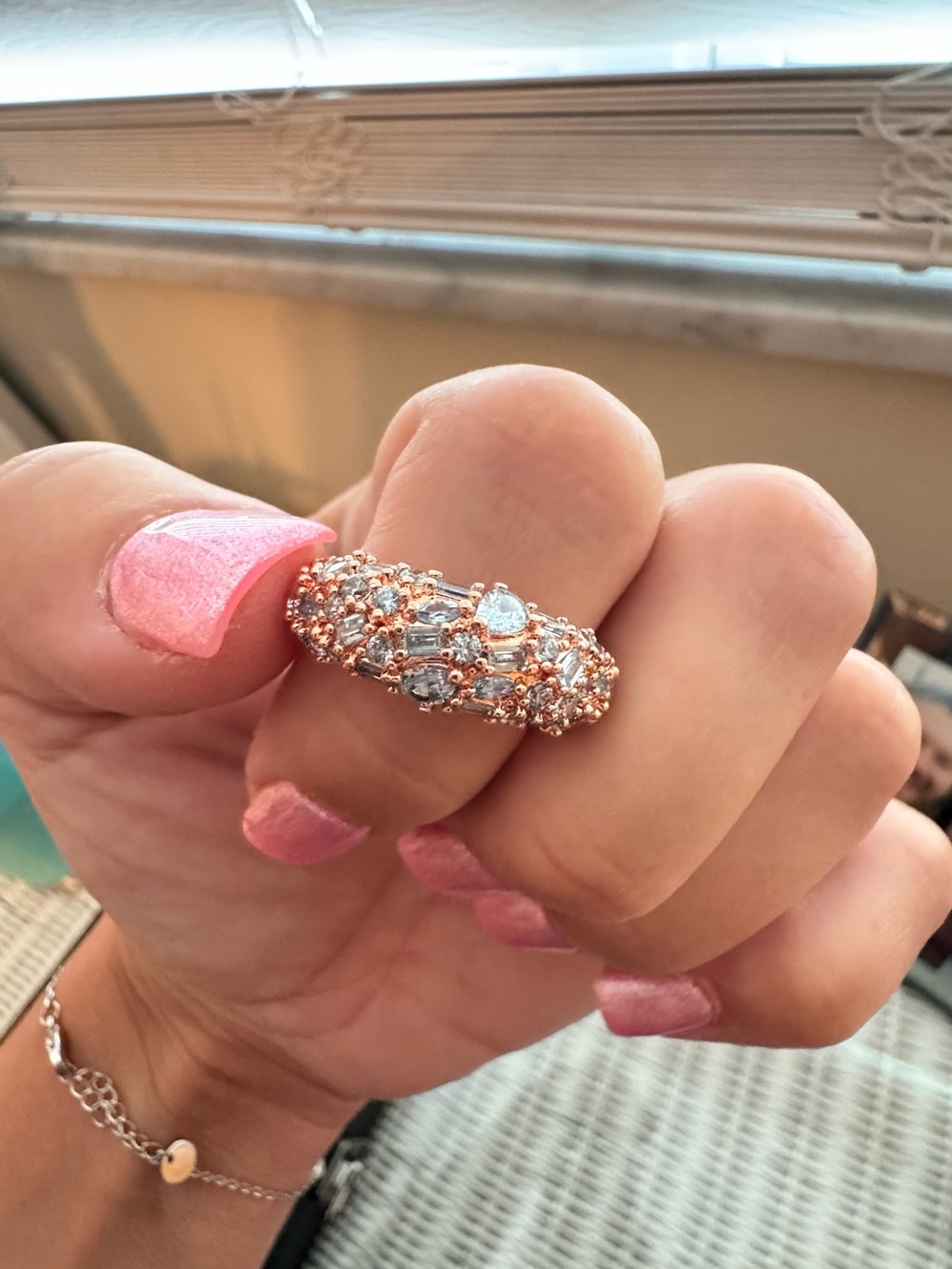 Bomb Party Ring - Size 8 - Aquamarine &Rose Gold